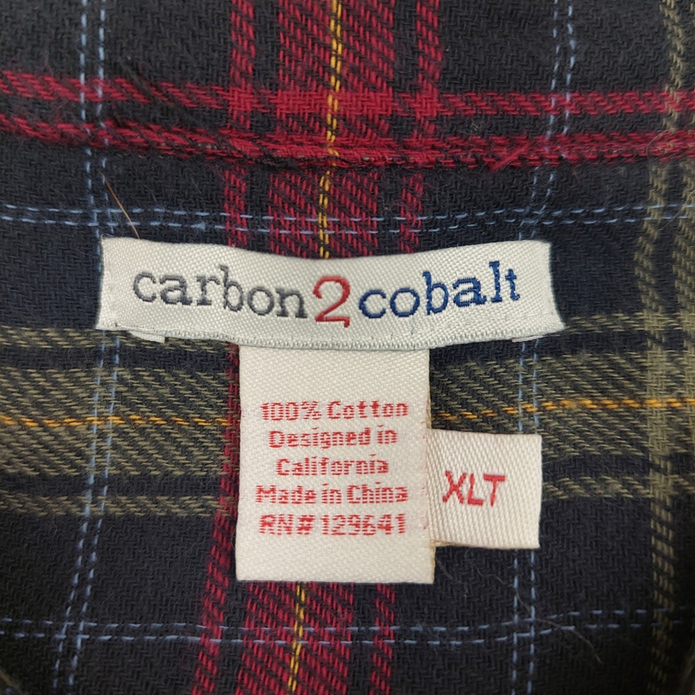 Carbon2Cobalt Mens Flannel Shirt XL Tall Plaid 100% Cotton Holiday Lumberjack - Picture 4 of 6